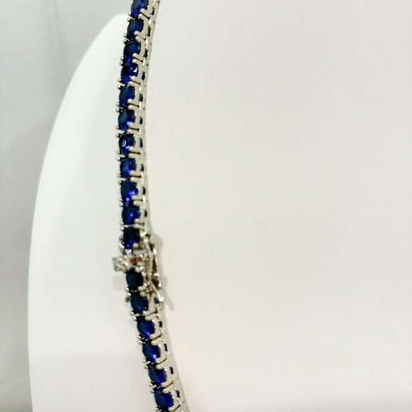Stunning Simulated Blue Sapphire Diamondette September Birthday Tennis Necklace - Picture 5 of 6